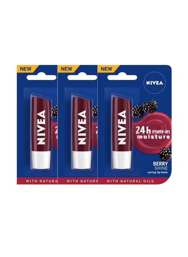 Nivea Lip Balm, Fruity Berry Shine, 4.8g (Pack of 3) - Image 1